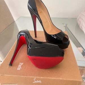 Christian Louboutin Glossy Black Peep Toe Heels